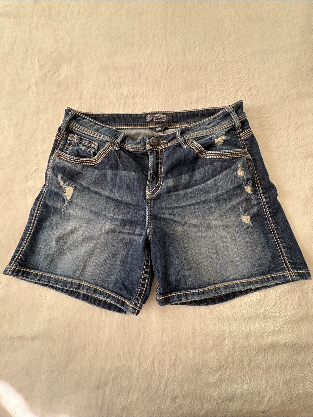 Silver Jeans Distressed Medium Blue Denim Shorts